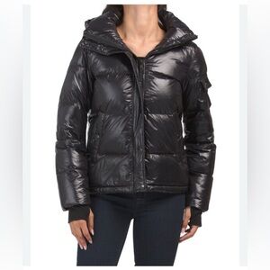SAM S13 NY Ella Down Feather Glossy Puffer Coat Jet Black Jacket XS $328
